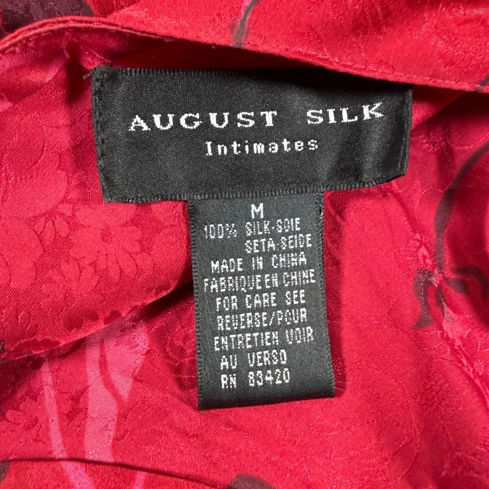 August Silk Intimates Red Floral 100% Silk Slip Dress Midi Spaghetti Strap M - Picture 3 of 6